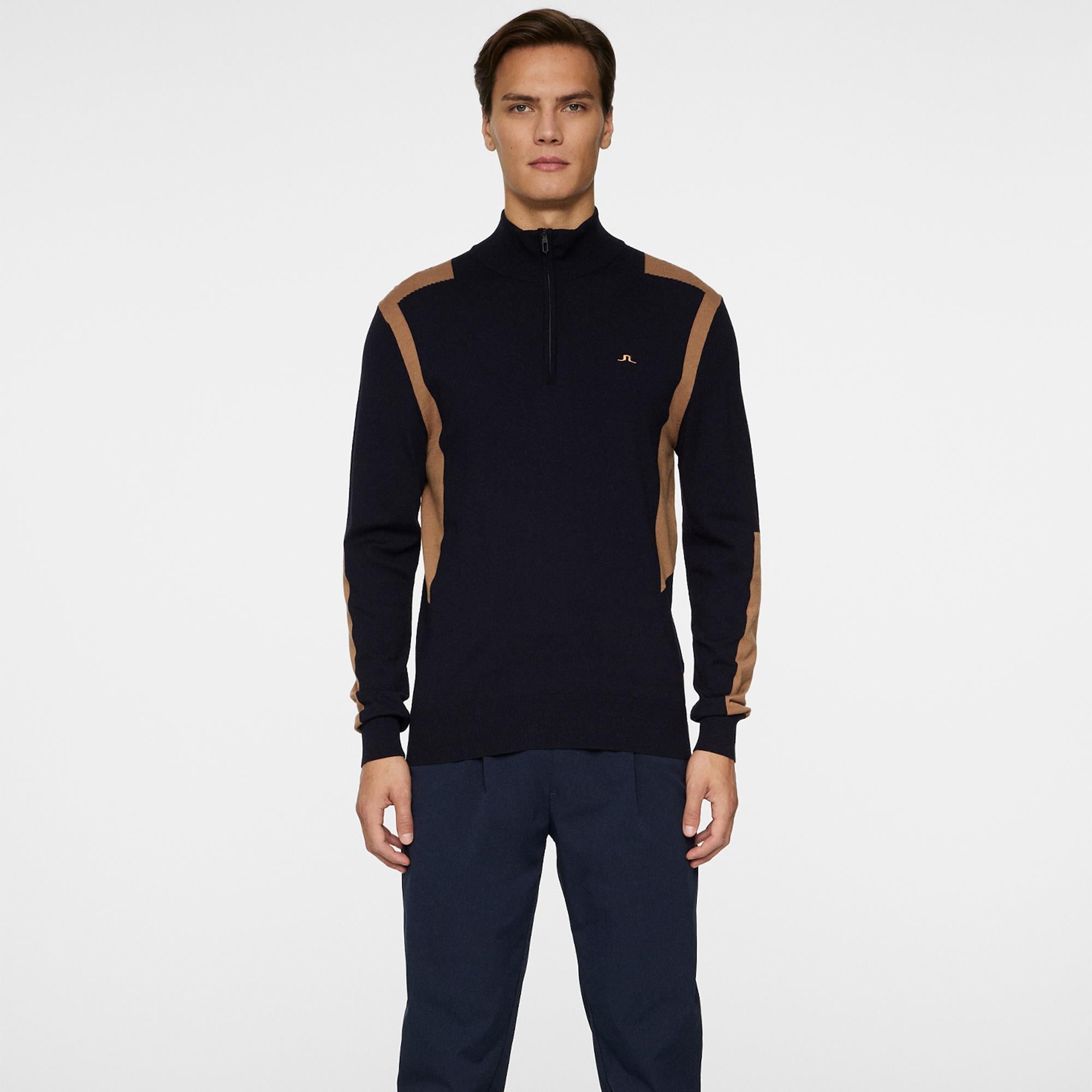 J Lindeberg Kendrick Knitted Quarter Zip Mens Sweater Tigers Eye